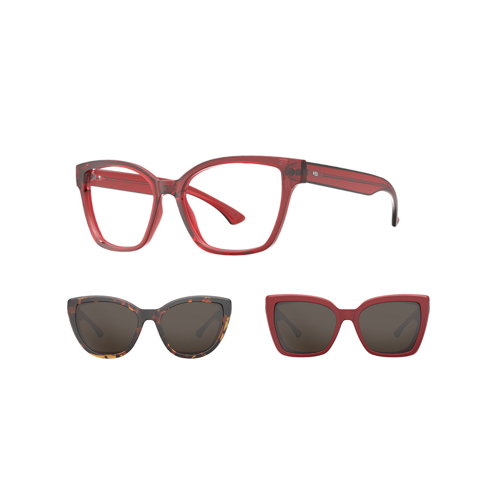 Óculos de Grau HB Switch 0403 Clip on Lig Ruby QSolid Ruby Havana Polarized