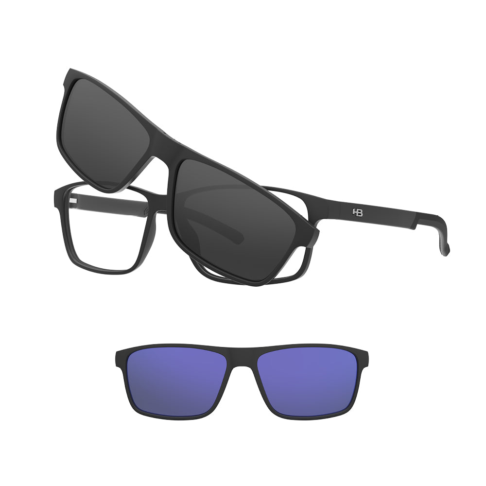 Óculos de Grau HB Switch 0538 Clip on Matte Black Gray/ Multi Blue
