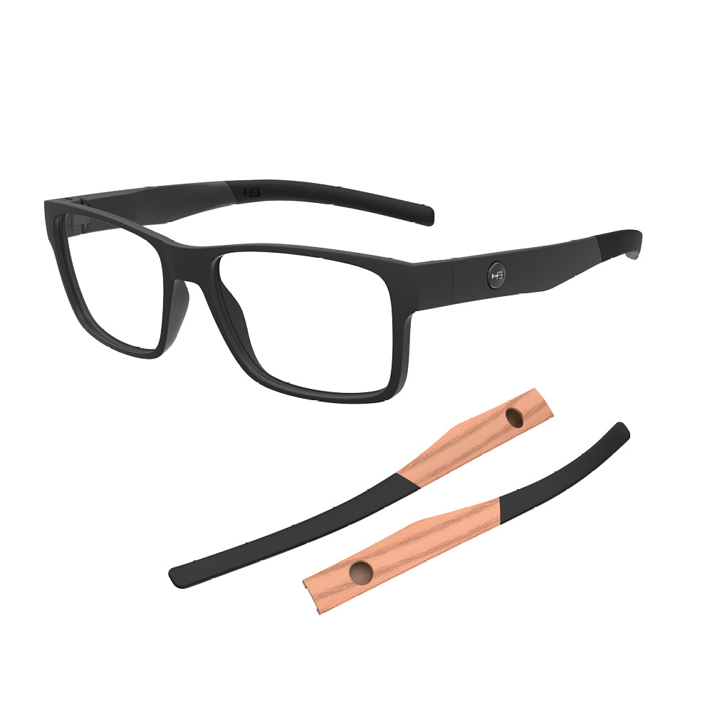 Óculos de Grau HB Polyteh 0546 M Black+Hastes Wood Demo
