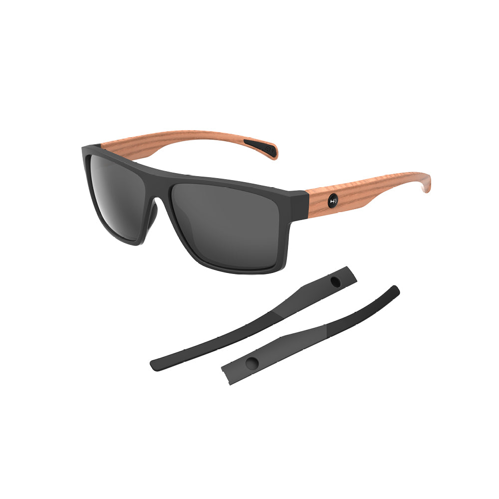 Óculos de Sol HB Troca Haste Happy M Black + H Wood Gray Polarized