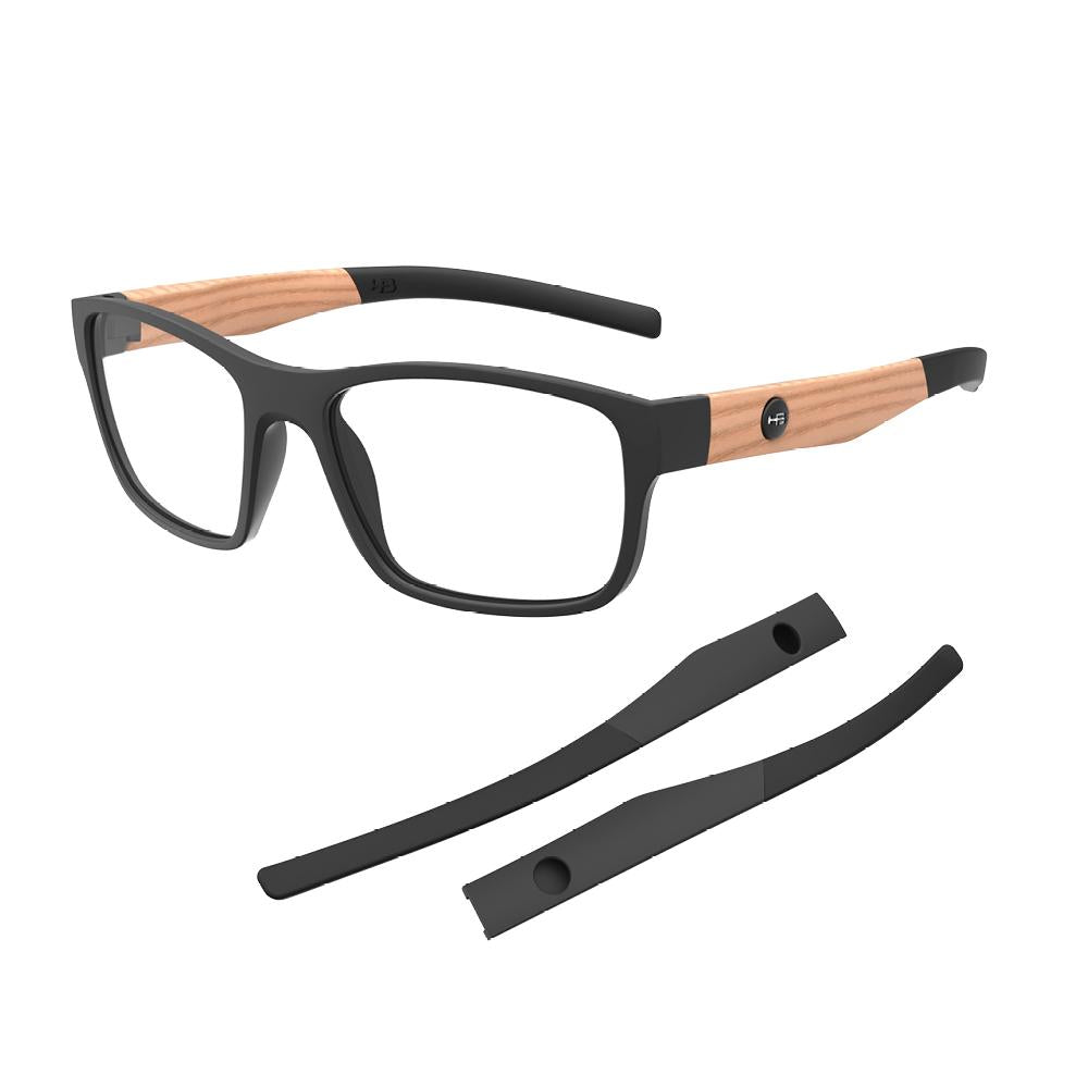 Óculos de Grau HB Troca Haste Polytech 0513 Matte Black + H Wood
