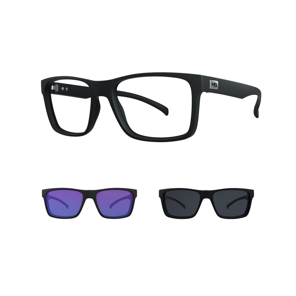 Óculos de Grau HB Clip On Switch 0339 Matte Black Gray/ Mult Blue