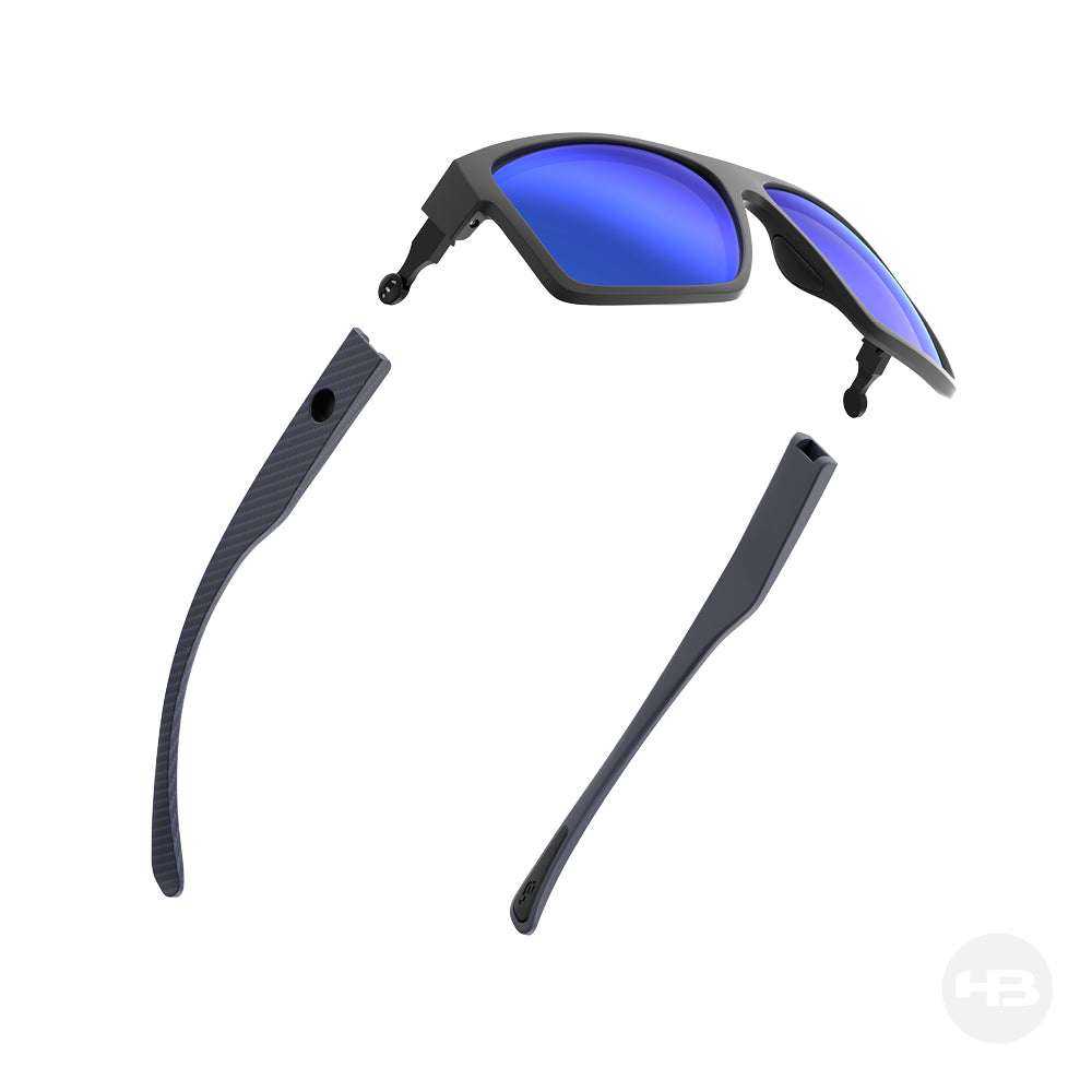 Óculos de Sol HB Troca Haste Happy M Black + H Blue + H Blue Carbon Fiber Blue Chrome