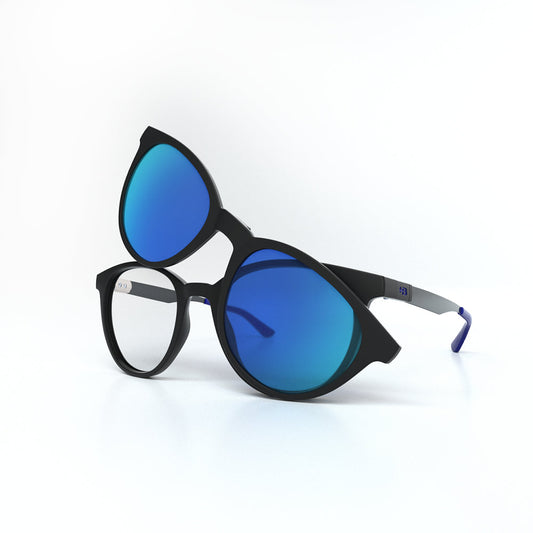 Óculos de Grau HB Duotech 0253 Clip On Matte Black D. Blue/ Blue Polarized Lente 4,9 Cm - Loja HB