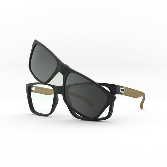 Óculos de Grau HB Polytech 0339 Clip On Matte Black Wood/ Gray Polarized Lente 5,3 Cm - Loja HB