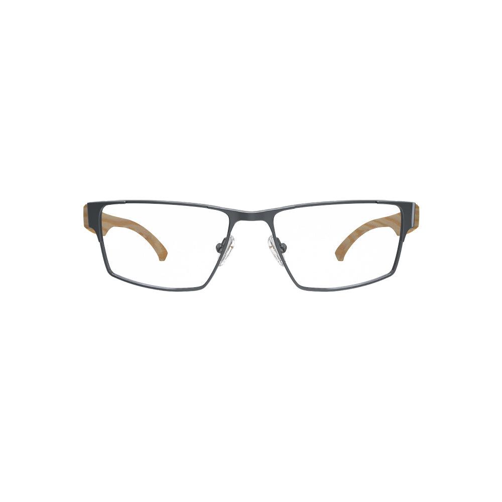 Óculos de Grau HB Duotech 0462 Retangular Matte Graphite/ Wood - Grau - TAM 53 mm - Loja HB