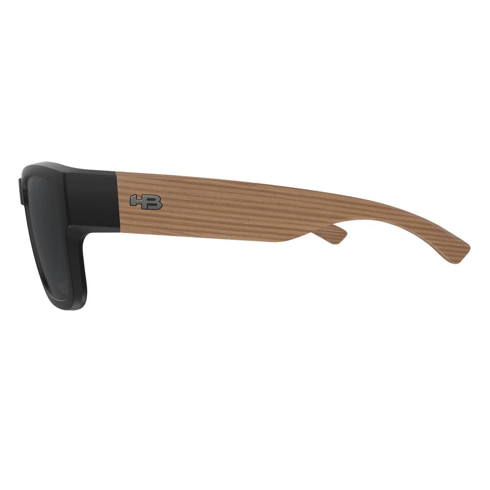 Óculos de Sol HB H-Bold Retangular Matte Black/Dark Wood Polarized Gray - TAM 55 mm - Loja HB