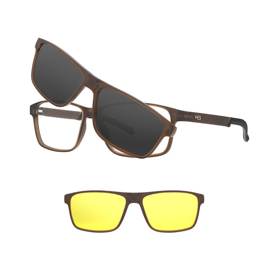 Óculos de Grau HB Switch 0538 Clip on Matte Clear Coffee Gray/ Night Drive