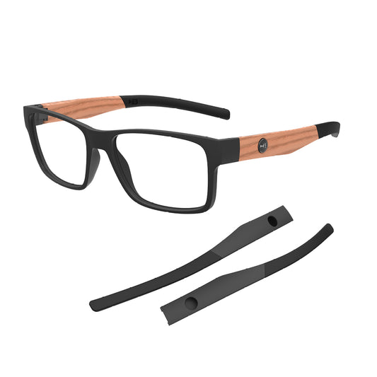 Óculos de Grau HB Polyteh 0546 M Black+Hastes  Wood Demo
