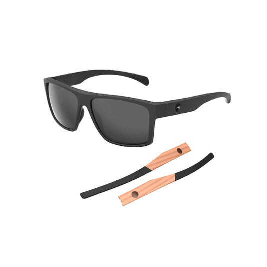 Óculos de Sol HB Troca Haste Happy M Black + H Wood Gray Polarized