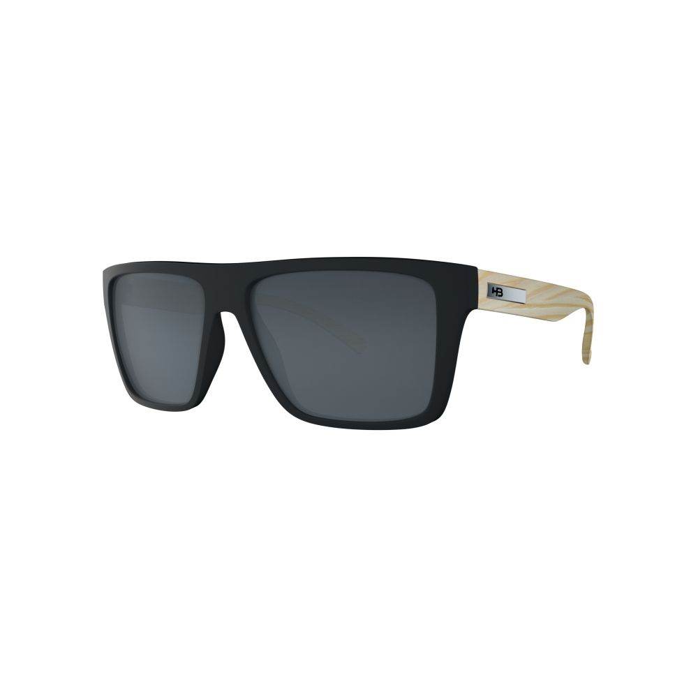 Óculos de Sol HB Floyd Retangular Matte Black/Wood Polarized Gray - Solar - TAM 57 mm