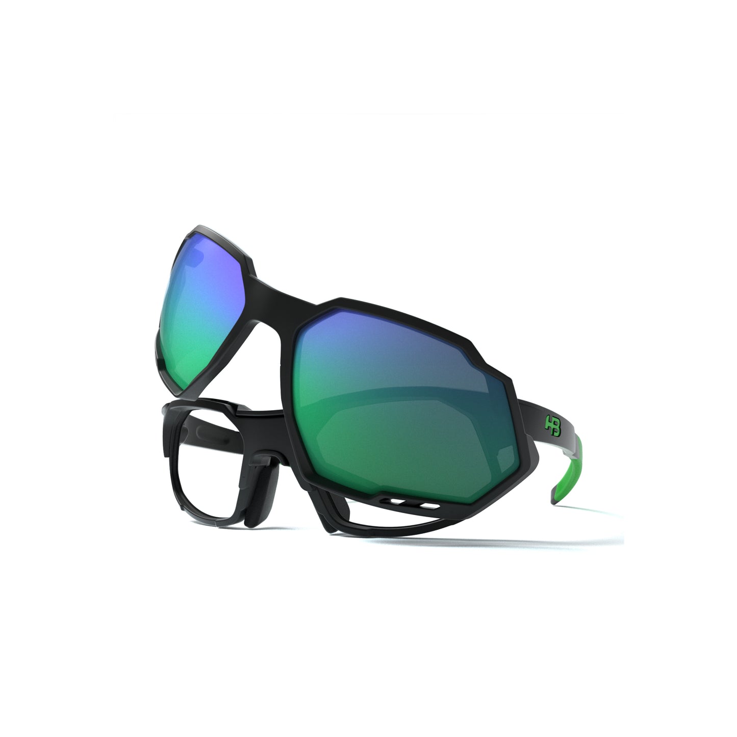 Óculos de Grau HB Rush Matte Black D. Green / Green Chrome - Lente 5,3 cm