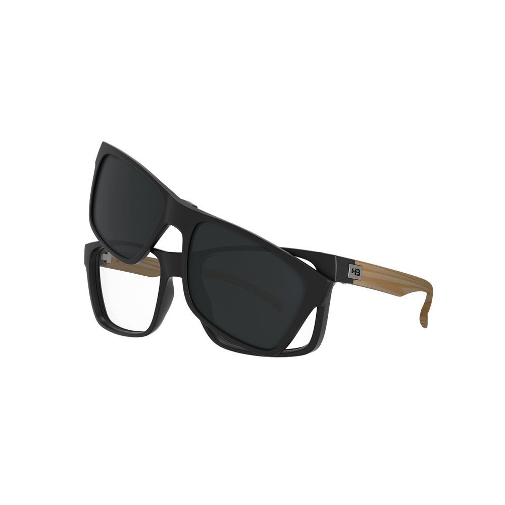 Óculos de Grau HB Switch 0339 Clip On Matte Black Wood/ Gray Polarized