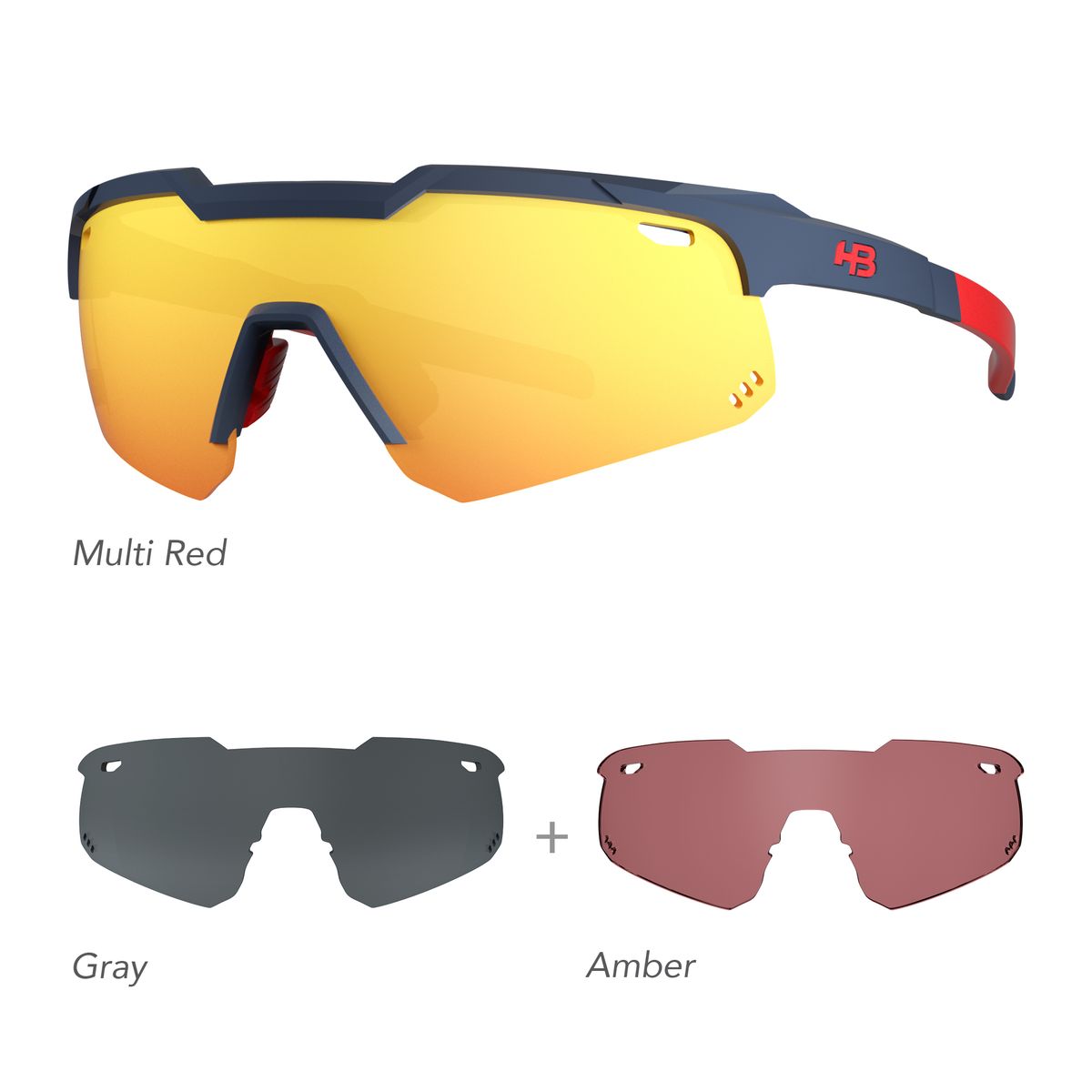 Óculos de Sol HB KIT SHIELD EVO MOUNTAIN - Kit 1 Multi Red/ Gray/ Amber