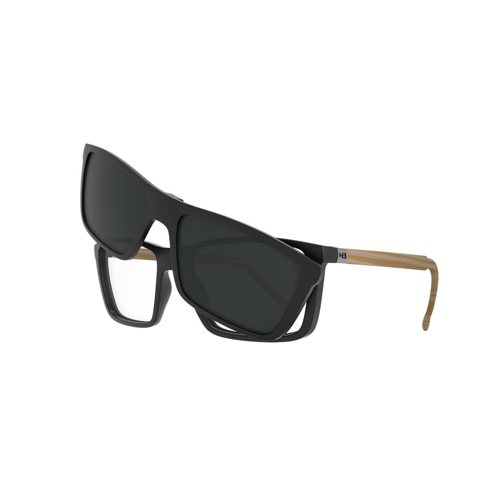 Óculos de Grau HB 0379 Switch Clip On Matte Black Wood/ Polarized Gray