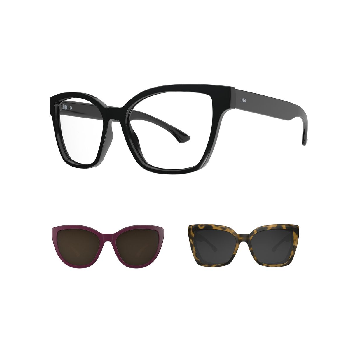 Óculos de Grau HB Switch 0403 Clip On Gloss Black/ Q. Havanna/ G. Passionate/ Polarized Gray