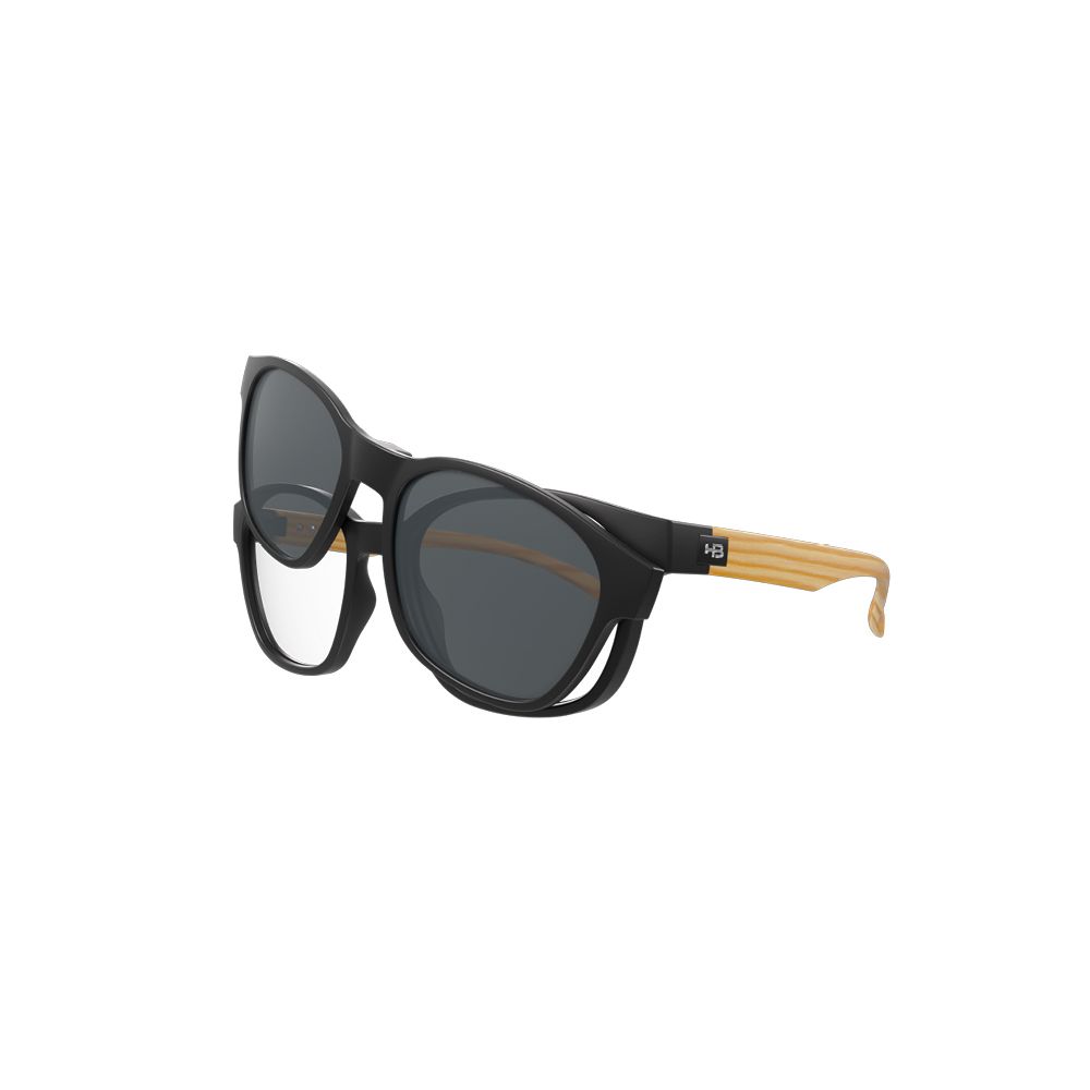Óculos de Grau Grau HB Switch 0448 Clip on Matte Black Wood/ Polarized Gray